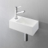 Petit lave-mains design 35x18 cm, Solid surface blanc mat, robinet à gauche
